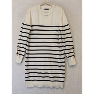 Pretty Garden Chic Women's Size‎ S Striped Knit Sweater Dress Gold Buttons